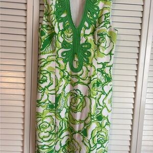 Lilly Pulitzer Green & White Floral V-Neck Midi Dress
